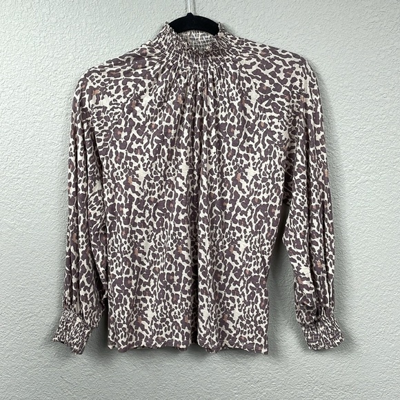 Nation LTD Melanie Smocked Peasant Tee Antique Leopard Animal Print Sz S - Picture 6 of 16